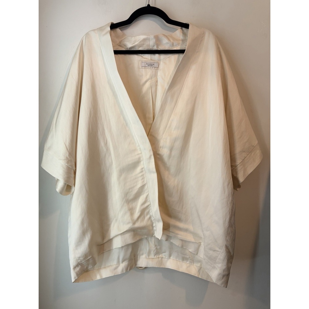Peserico Italy Size 48 Ivory Kimono Sleeve Open Front Blouse Linen Viscose